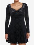 Cosmic Aura Pumpkin Bats Damask Velvet Dress, BLACK, hi-res