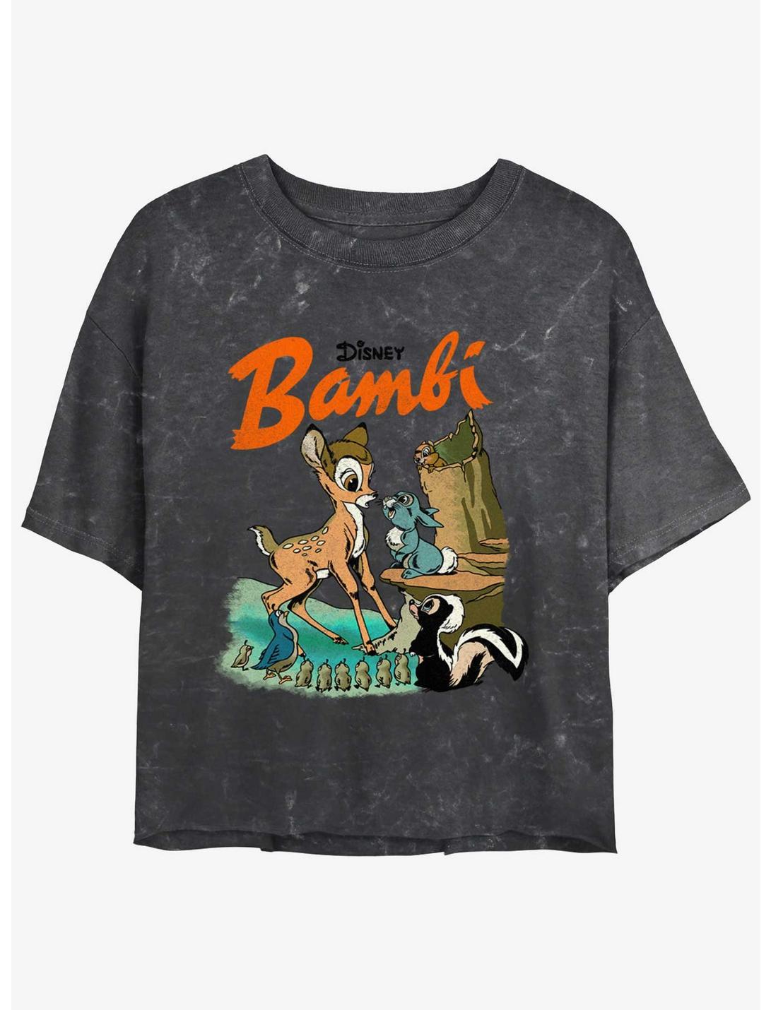 Disney Bambi Forest Friends Mineral Wash Womens Crop T-Shirt, BLACK, hi-res