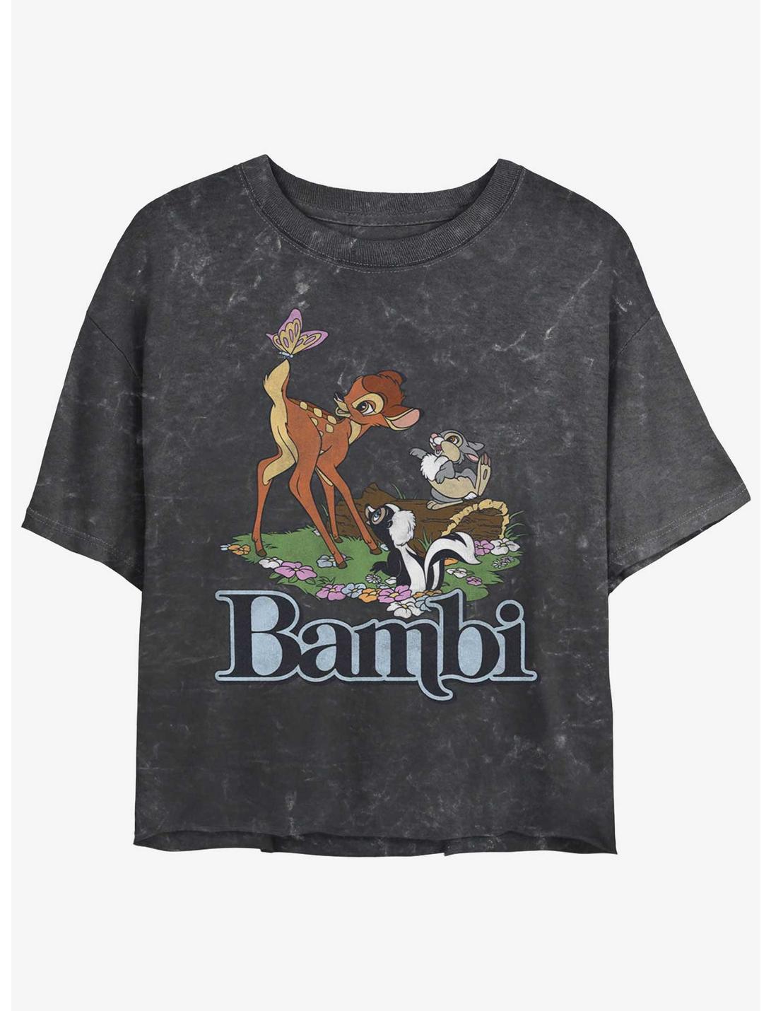 Disney Bambi Forest Friends Logo Mineral Wash Womens Crop T-Shirt, BLACK, hi-res