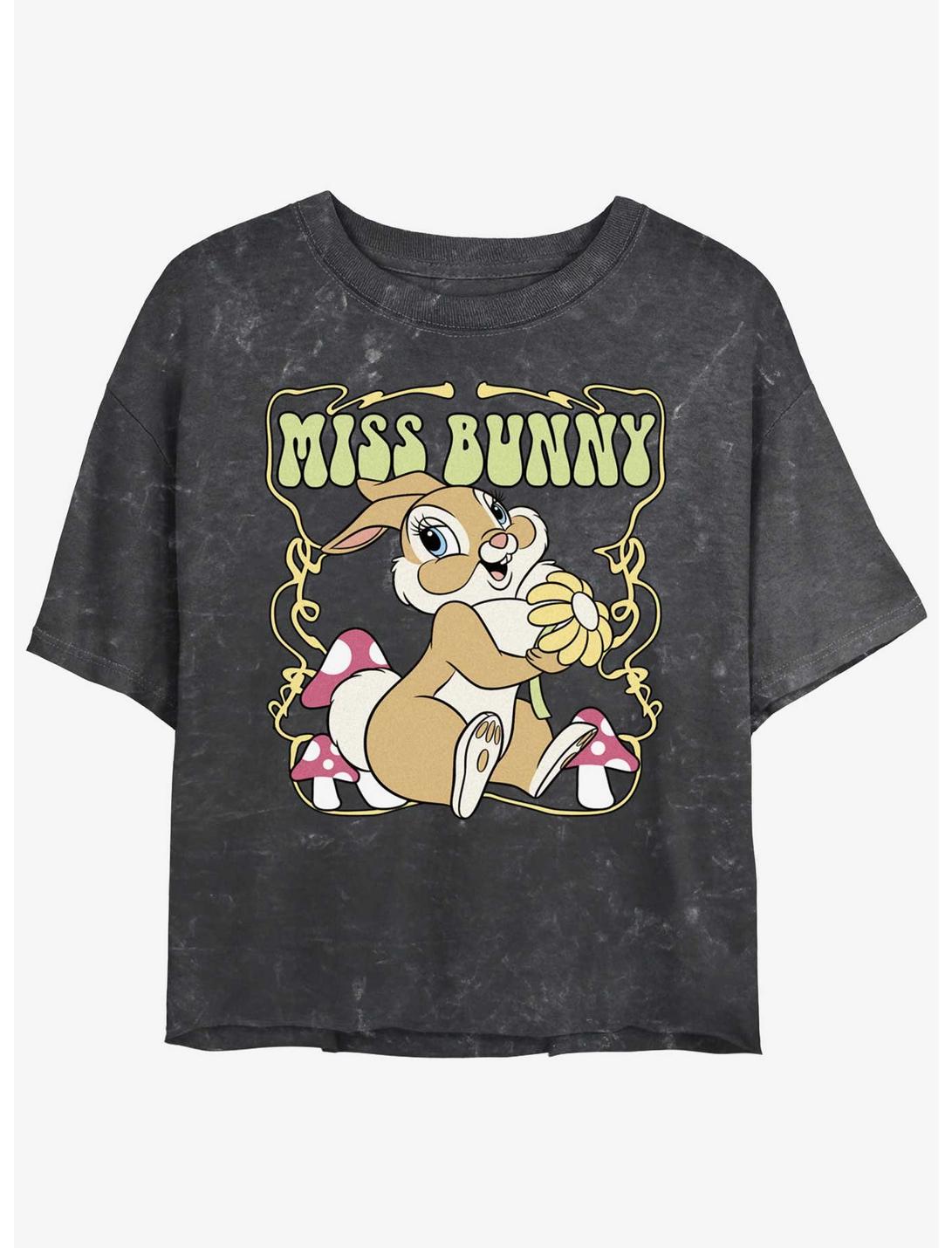 Disney Bambi Miss Bunny Mineral Wash Womens Crop T-Shirt, BLACK, hi-res
