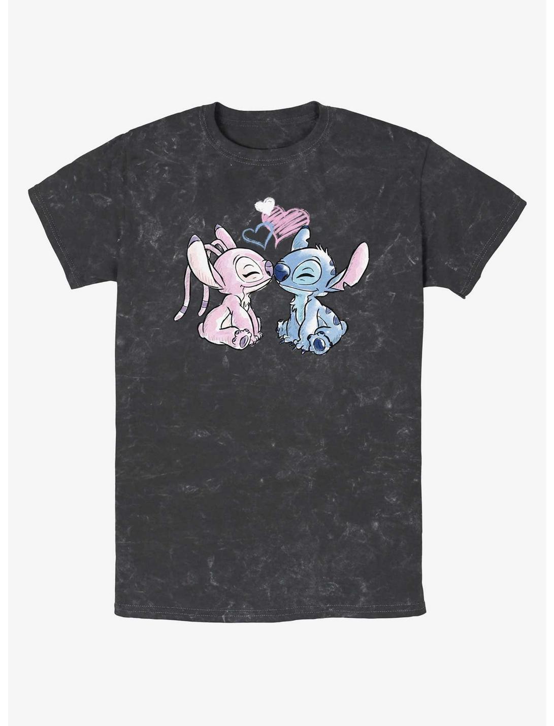 Disney Lilo & Stitch Angel Loves Stitch Mineral Wash T-Shirt, BLACK, hi-res
