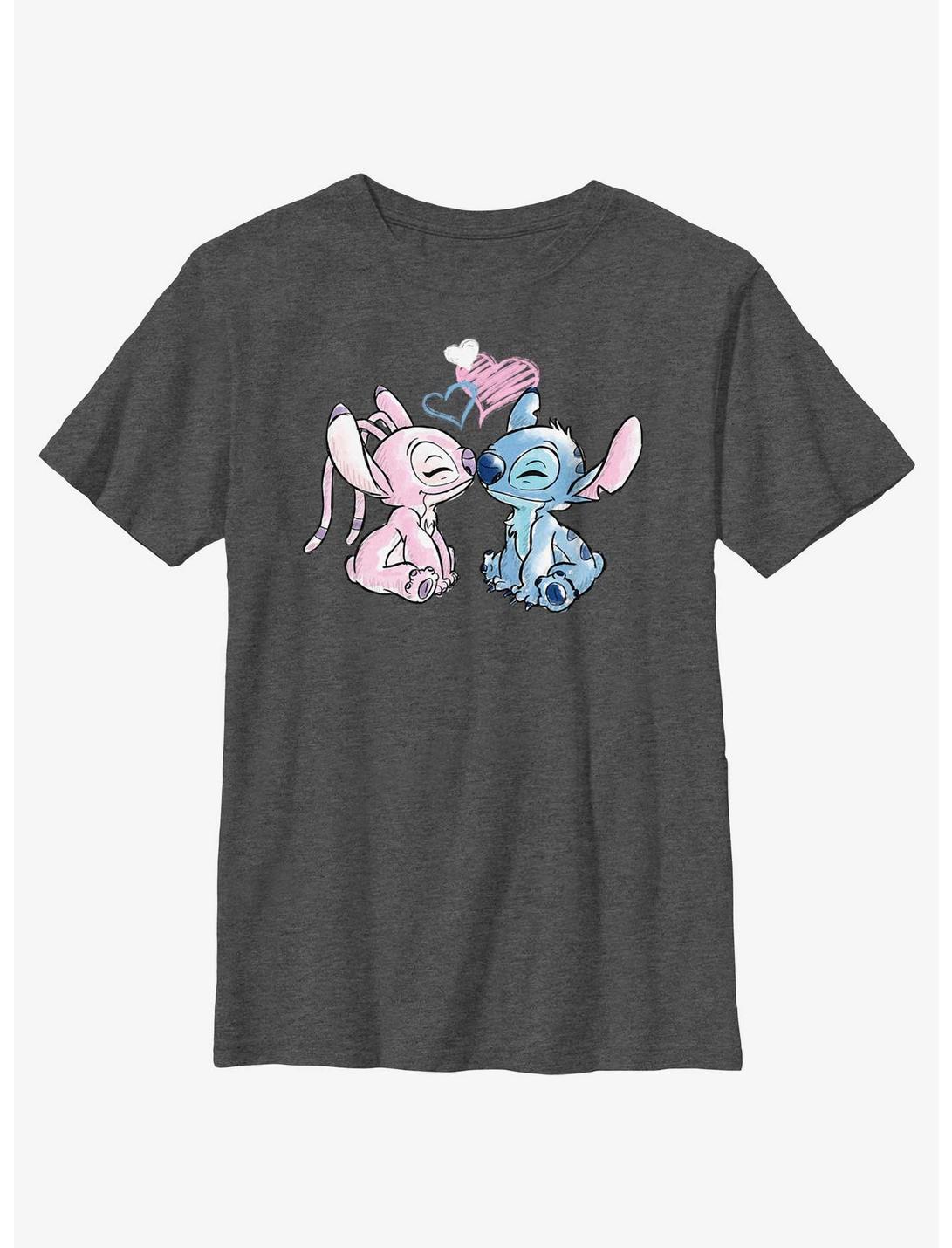 Disney Lilo & Stitch Angel Loves Stitch Youth T-Shirt, CHAR HTR, hi-res