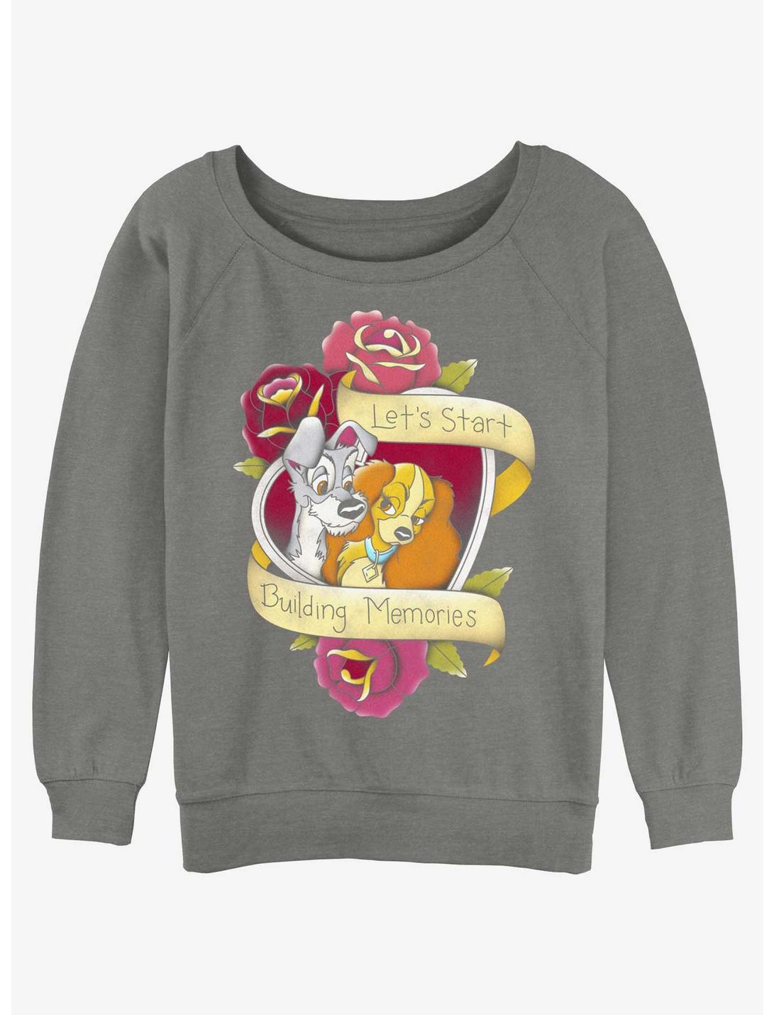 Disney Lady and the Tramp Build Memories Womens Slouchy Sweatshirt, GRAY HTR, hi-res