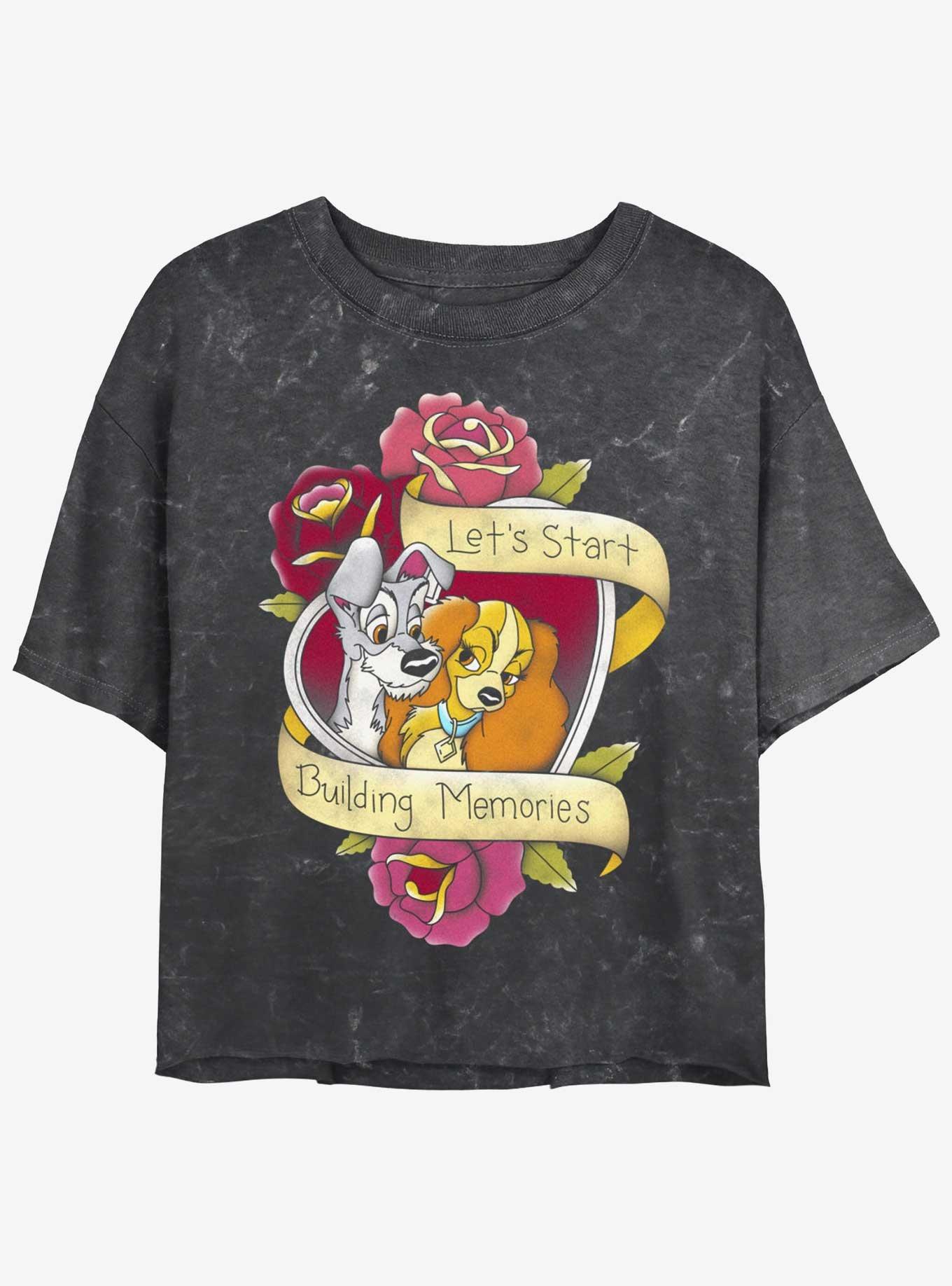 Disney Lady and the Tramp Build Memories Mineral Wash Womens Crop T-Shirt, BLACK, hi-res