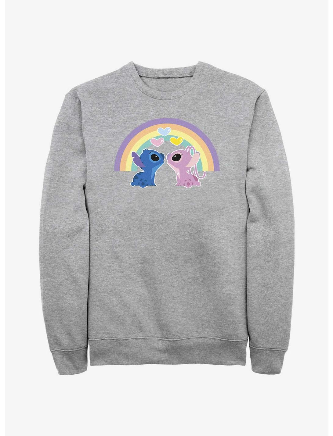 Disney Lilo & Stitch Angel & Stitch Love Under The Rainbow Sweatshirt, ATH HTR, hi-res
