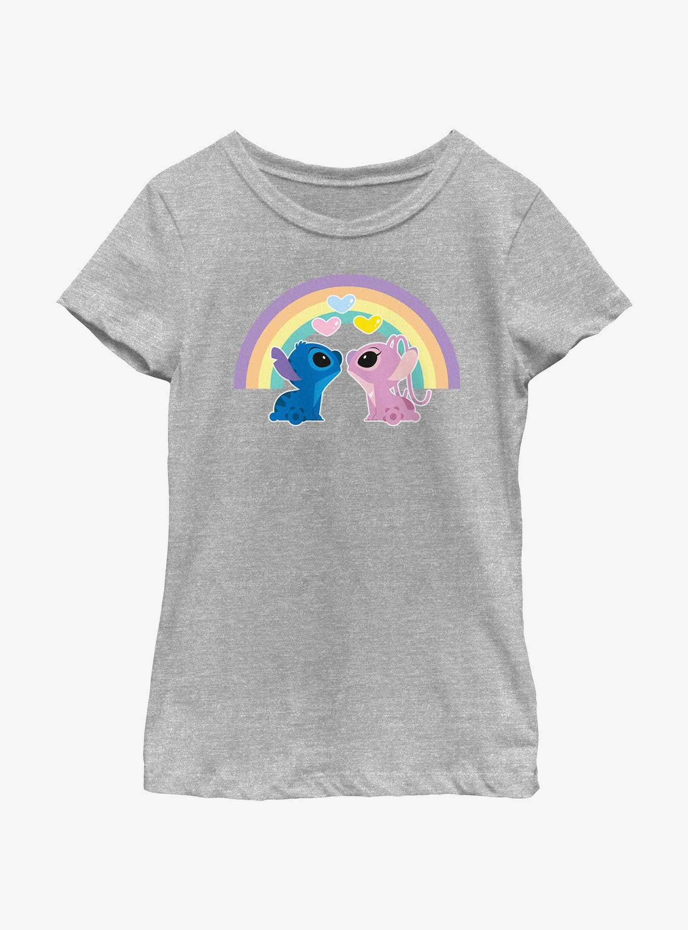 Disney Lilo & Stitch Angel & Stitch Love Under The Rainbow Youth Girls T-Shirt, ATH HTR, hi-res