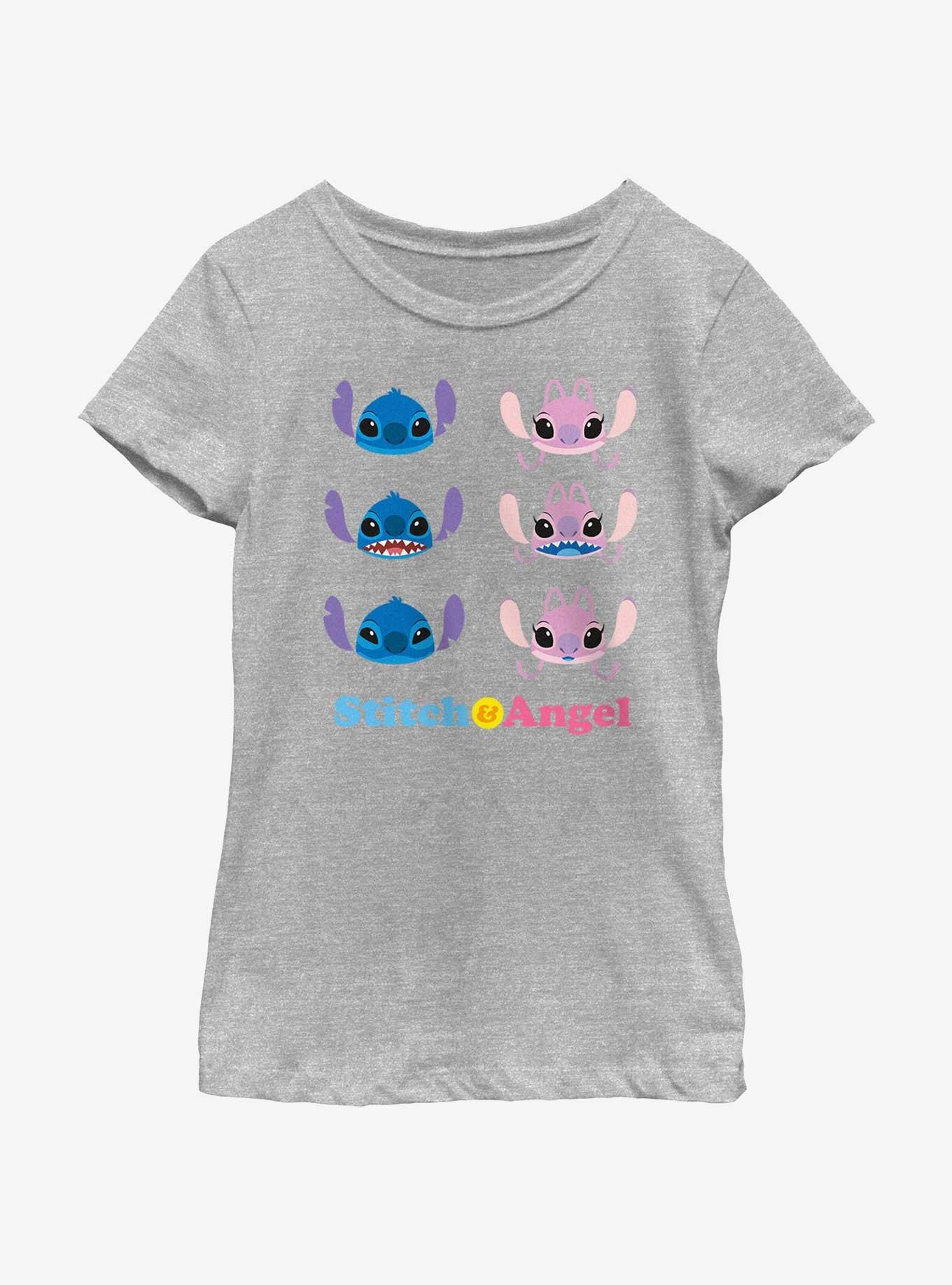 Disney Lilo & Stitch Angel & Stitch Faces Youth Girls T-Shirt, ATH HTR, hi-res