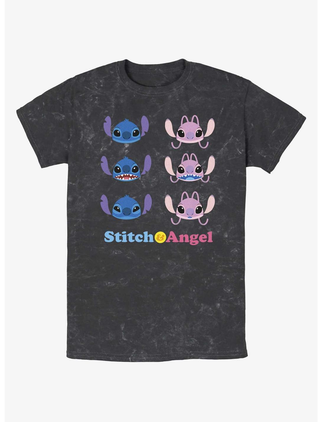 Disney Lilo & Stitch Angel & Stitch Faces Mineral Wash T-Shirt, BLACK, hi-res