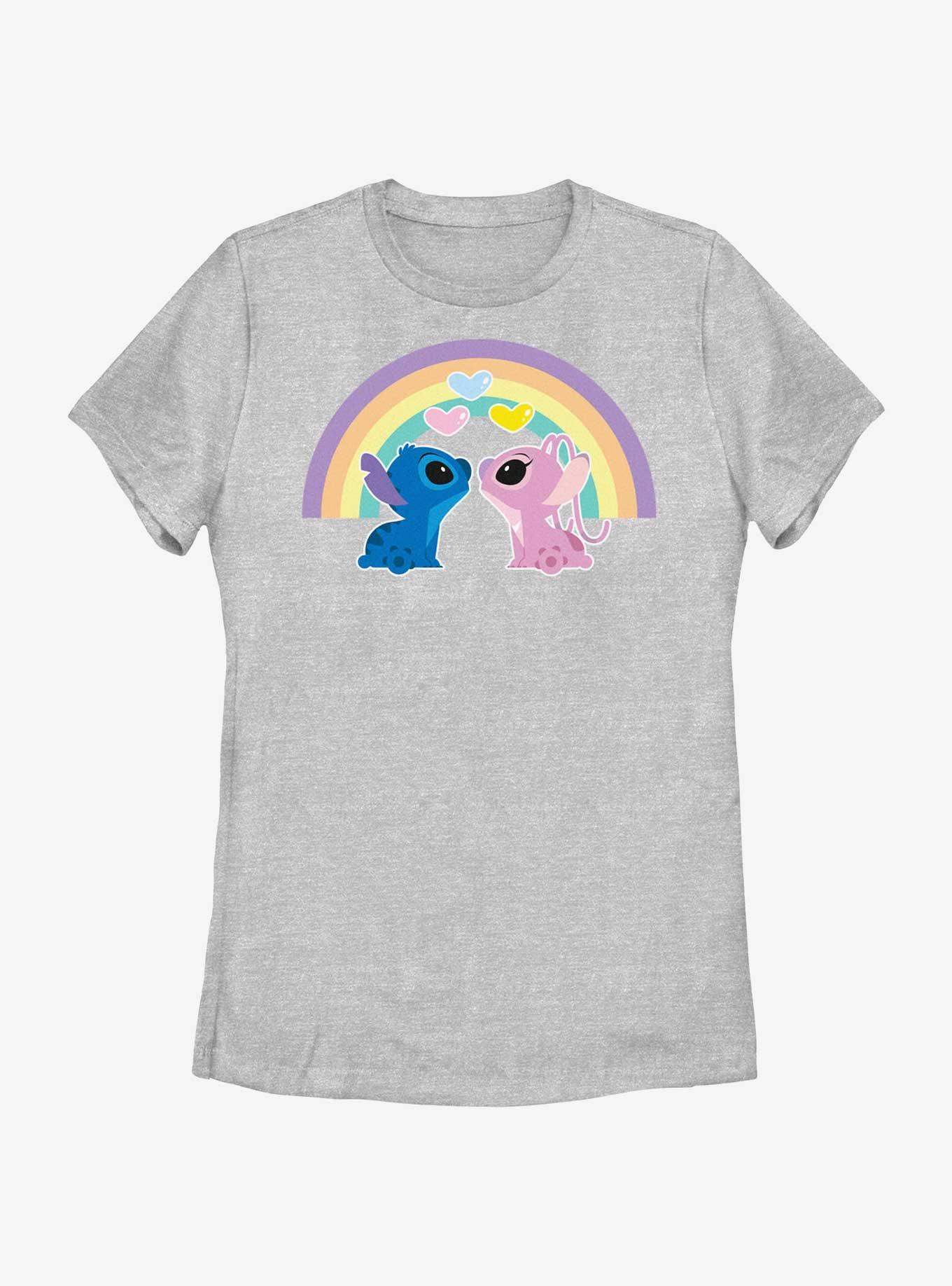 Disney Lilo & Stitch Angel & Stitch Love Under The Rainbow Womens T-Shirt, ATH HTR, hi-res