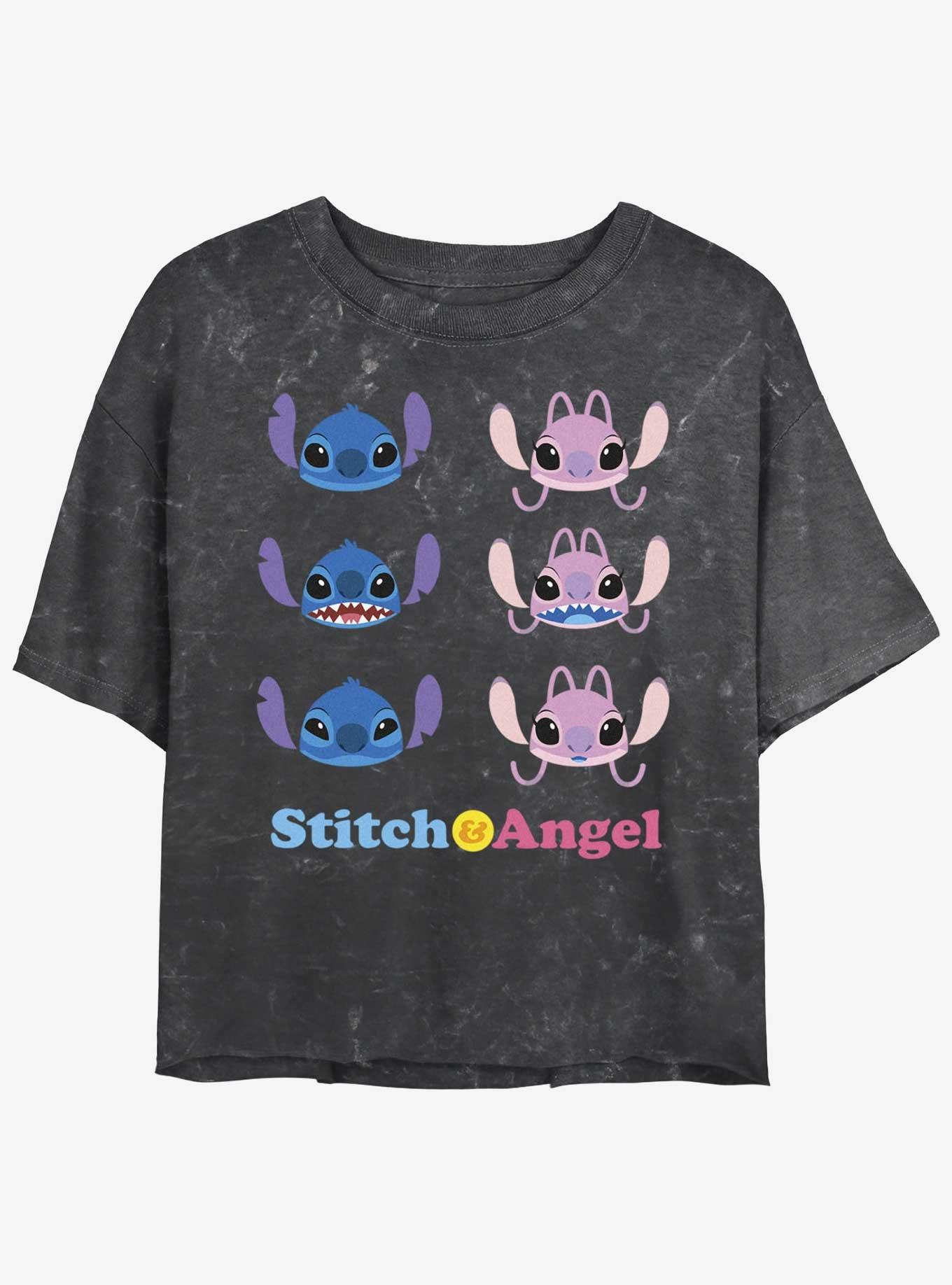 Disney Lilo & Stitch Angel & Stitch Faces Mineral Wash Womens Crop T-Shirt, , hi-res