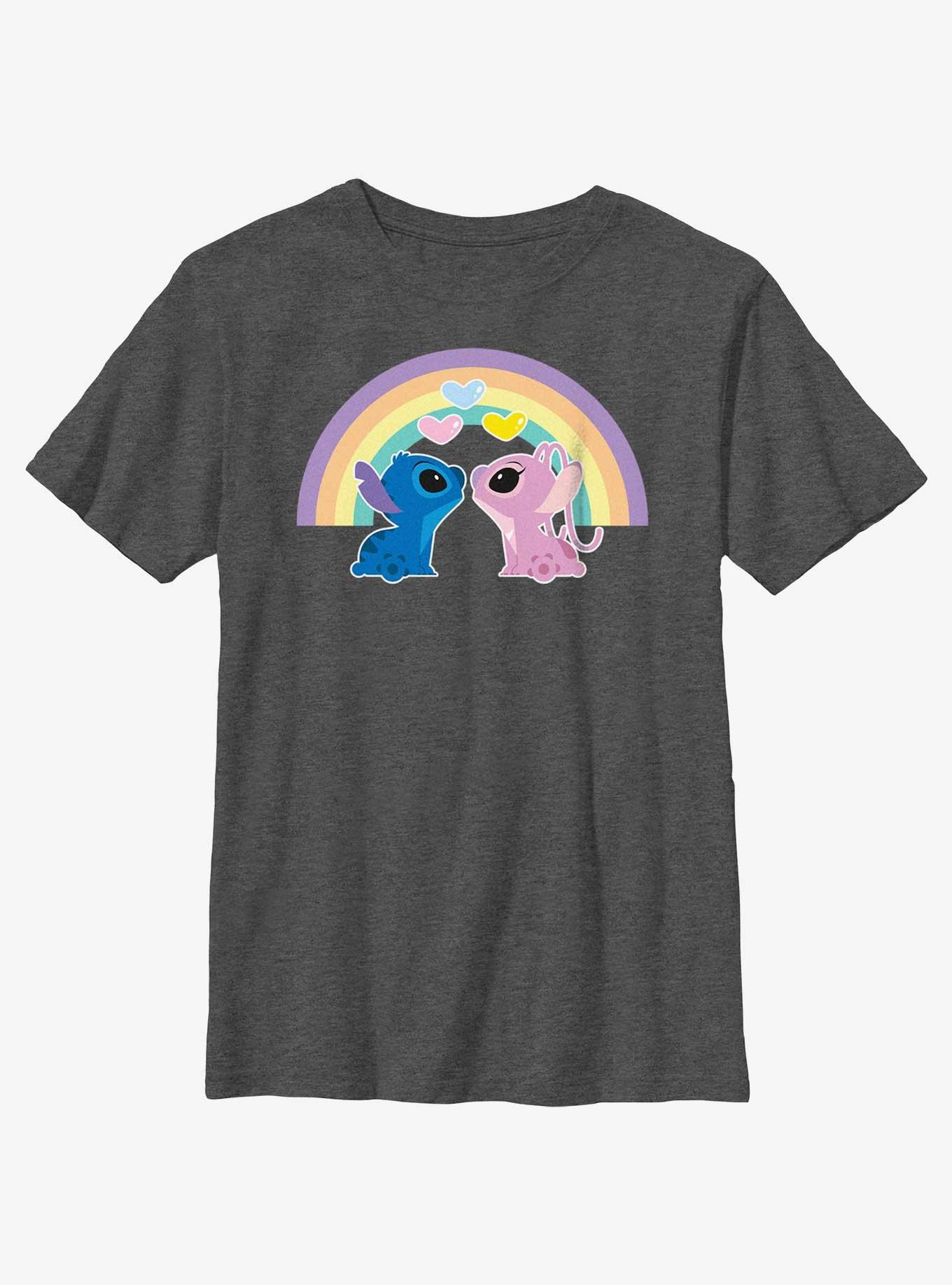 Disney Lilo & Stitch Angel & Stitch Love Under The Rainbow Youth T-Shirt, CHAR HTR, hi-res