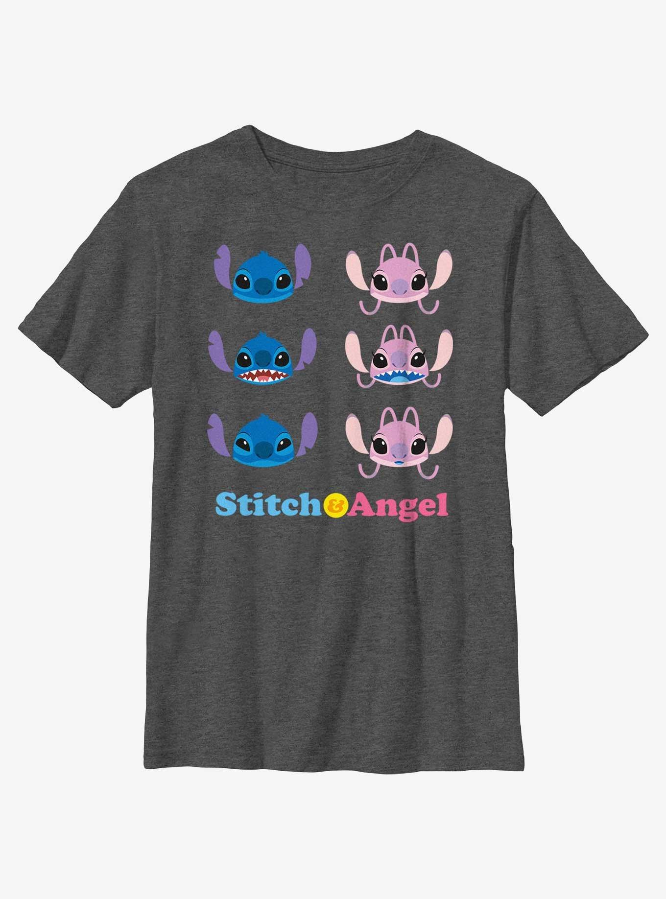 Disney Lilo & Stitch Angel & Stitch Faces Youth T-Shirt, CHAR HTR, hi-res