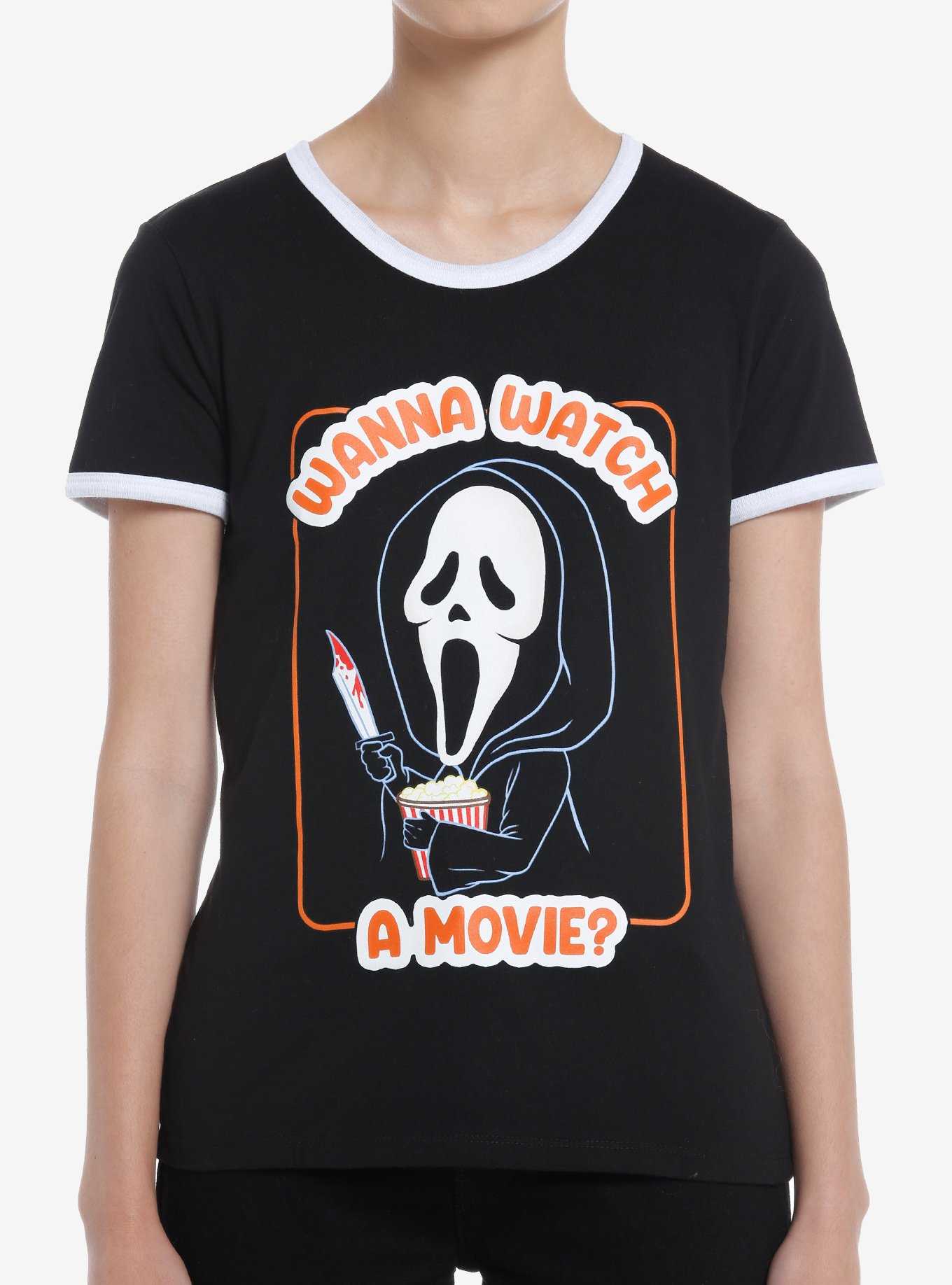 Scream Ghost Face Watch Movies Girls Ringer T-Shirt, , hi-res