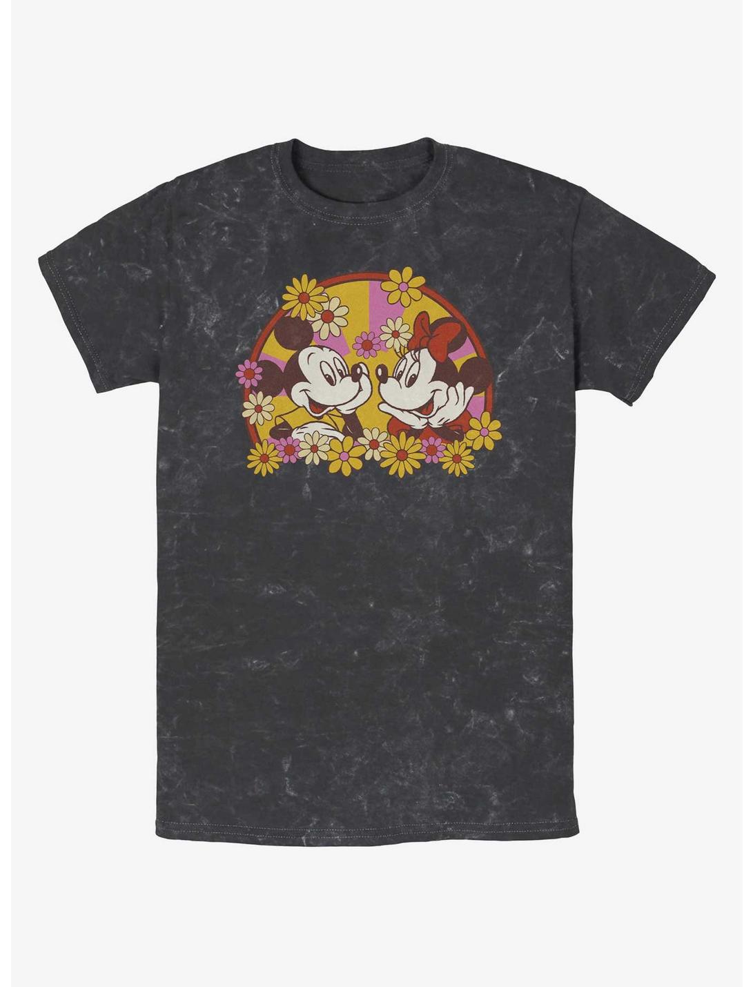 Disney Mickey Mouse Mickey & Minnie Spring Bloom Mineral Wash T-Shirt, BLACK, hi-res