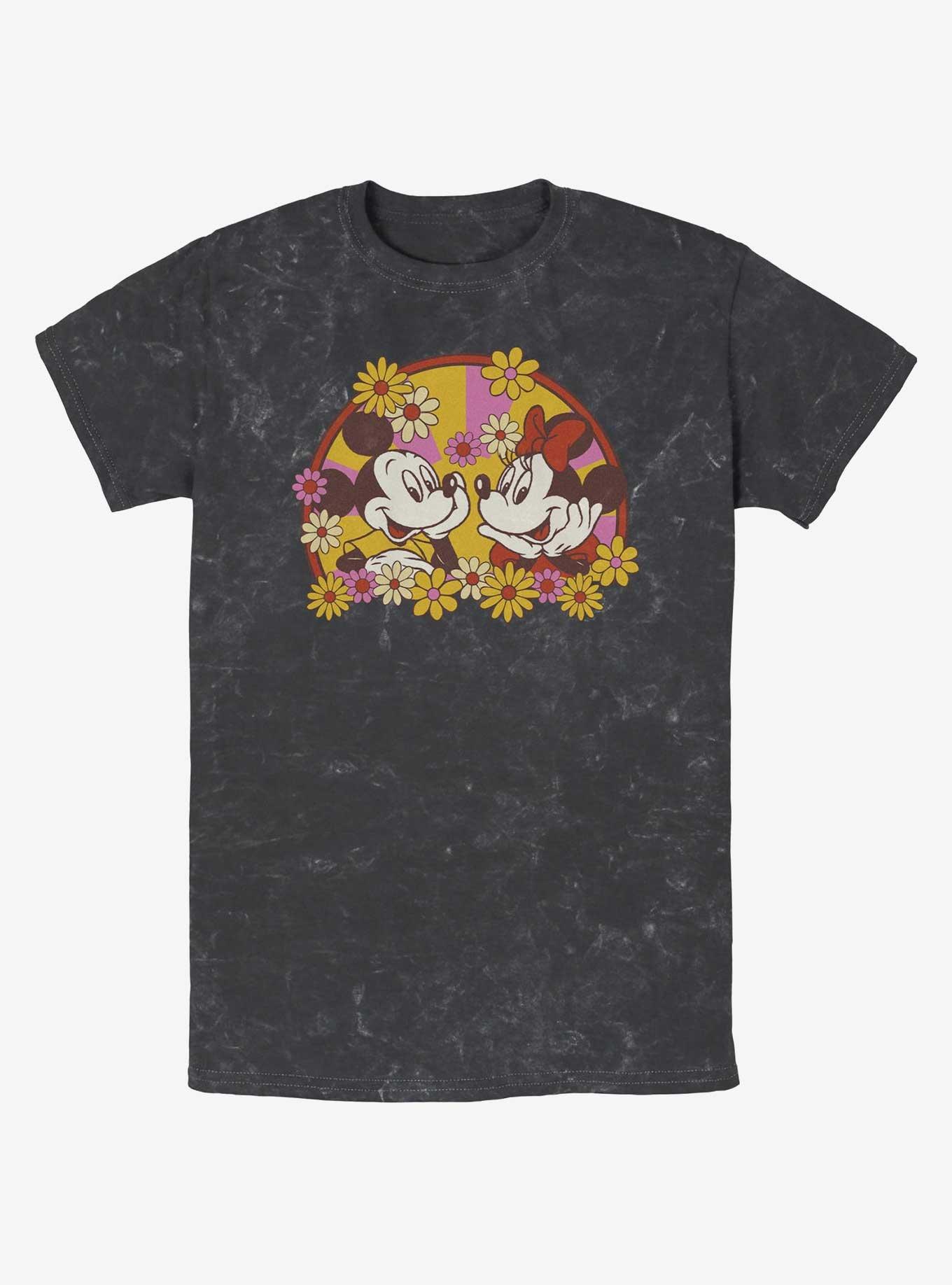 Disney Mickey Mouse Mickey & Minnie Spring Bloom Mineral Wash T-Shirt, BLACK, hi-res