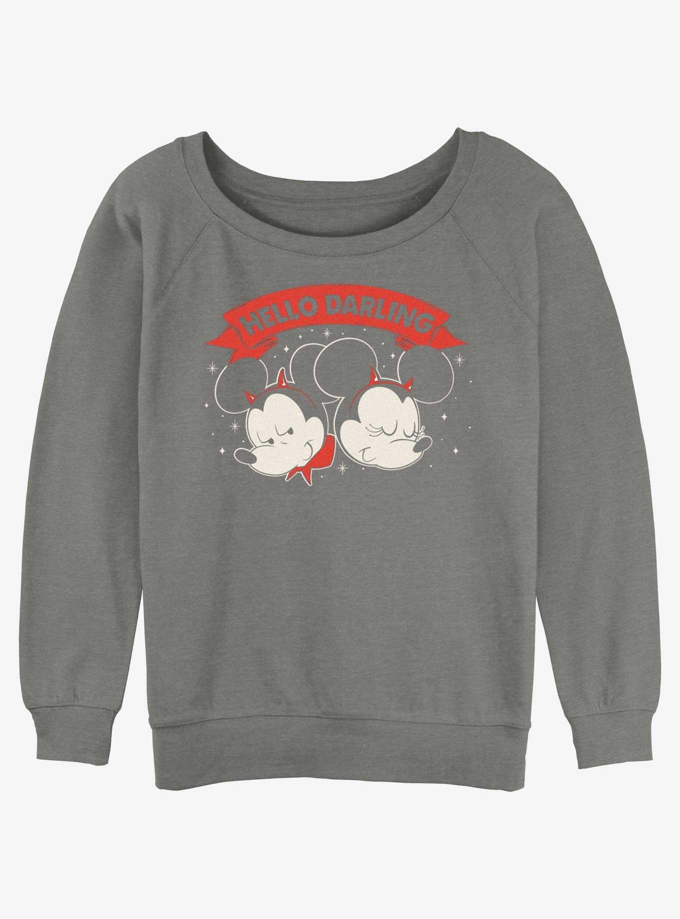 Disney Mickey Mouse Hello Darling Womens Slouchy Sweatshirt, GRAY HTR, hi-res