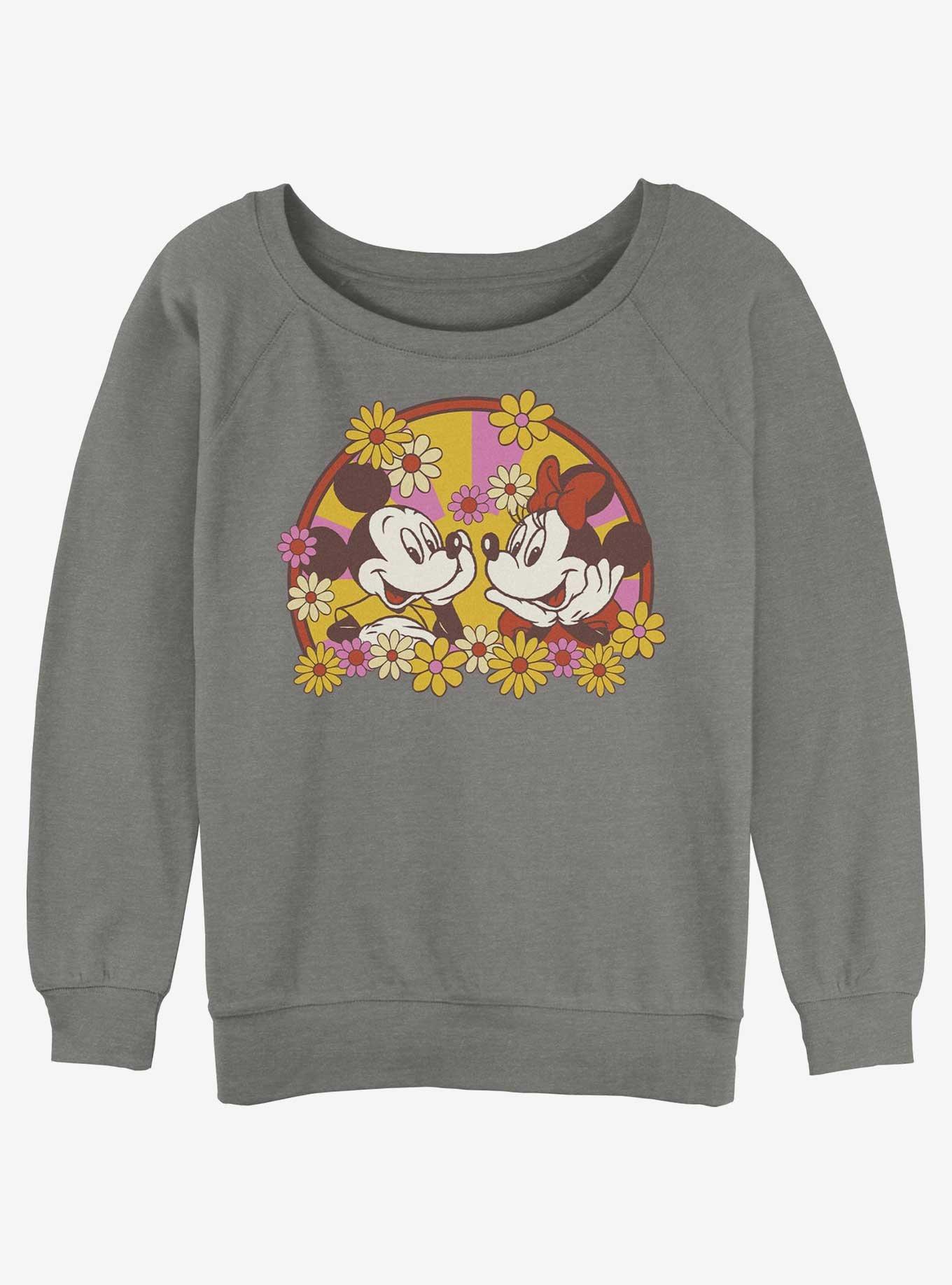 Disney Mickey Mouse Mickey & Minnie Spring Bloom Womens Slouchy Sweatshirt