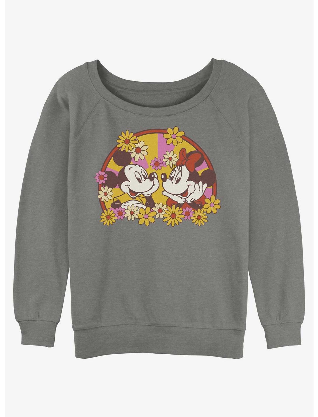 Disney Mickey Mouse Mickey & Minnie Spring Bloom Womens Slouchy Sweatshirt, GRAY HTR, hi-res