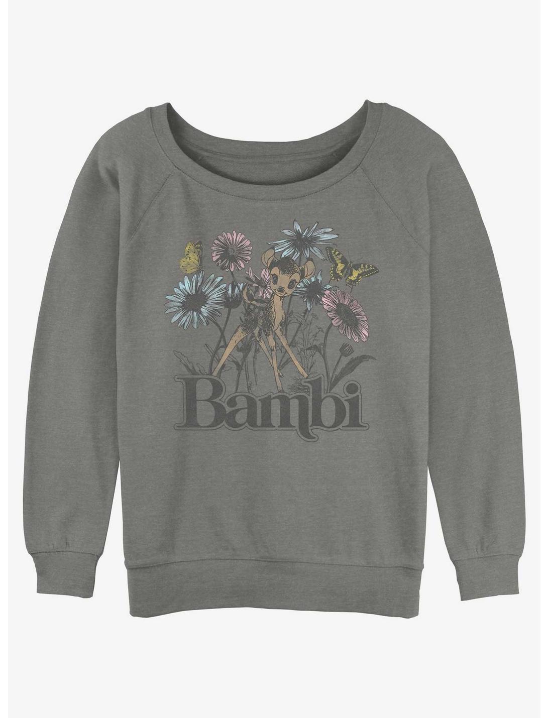 Disney Bambi Watercolor Floral Womens Slouchy Sweatshirt, GRAY HTR, hi-res
