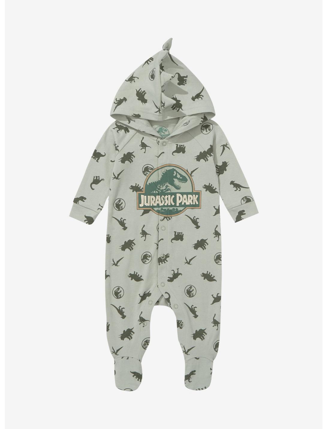 Jurassic Park Dinosaur Allover Print Footed Infant One-Piece - BoxLunch Exclusive, SAGE, hi-res