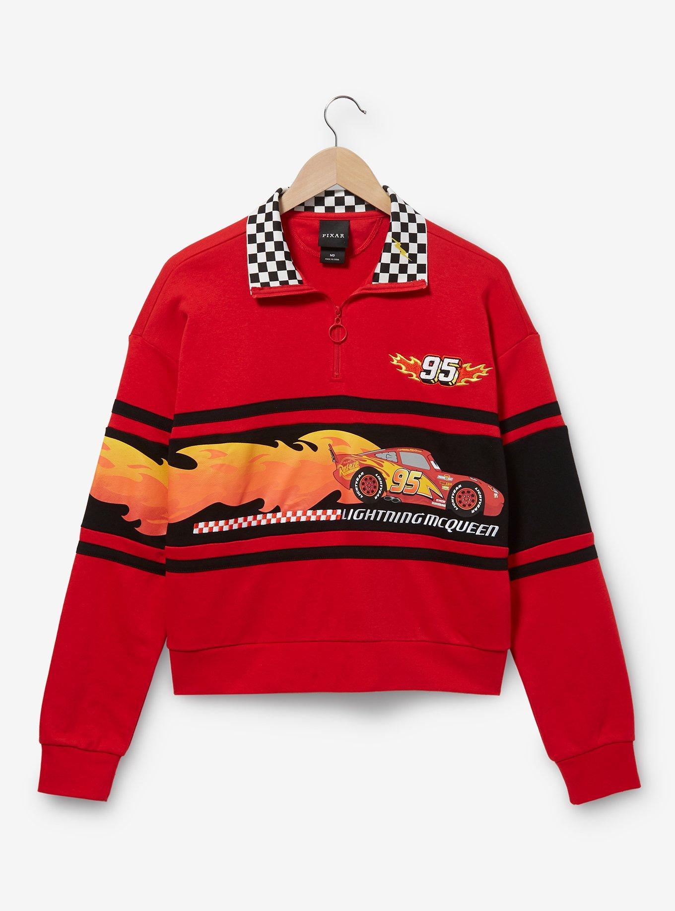 Disney Pixar Cars Cropped - | McQueen Lightning Flames BoxLunch Quarter-Zip BoxLunch Women\'s Crewneck Exclusive