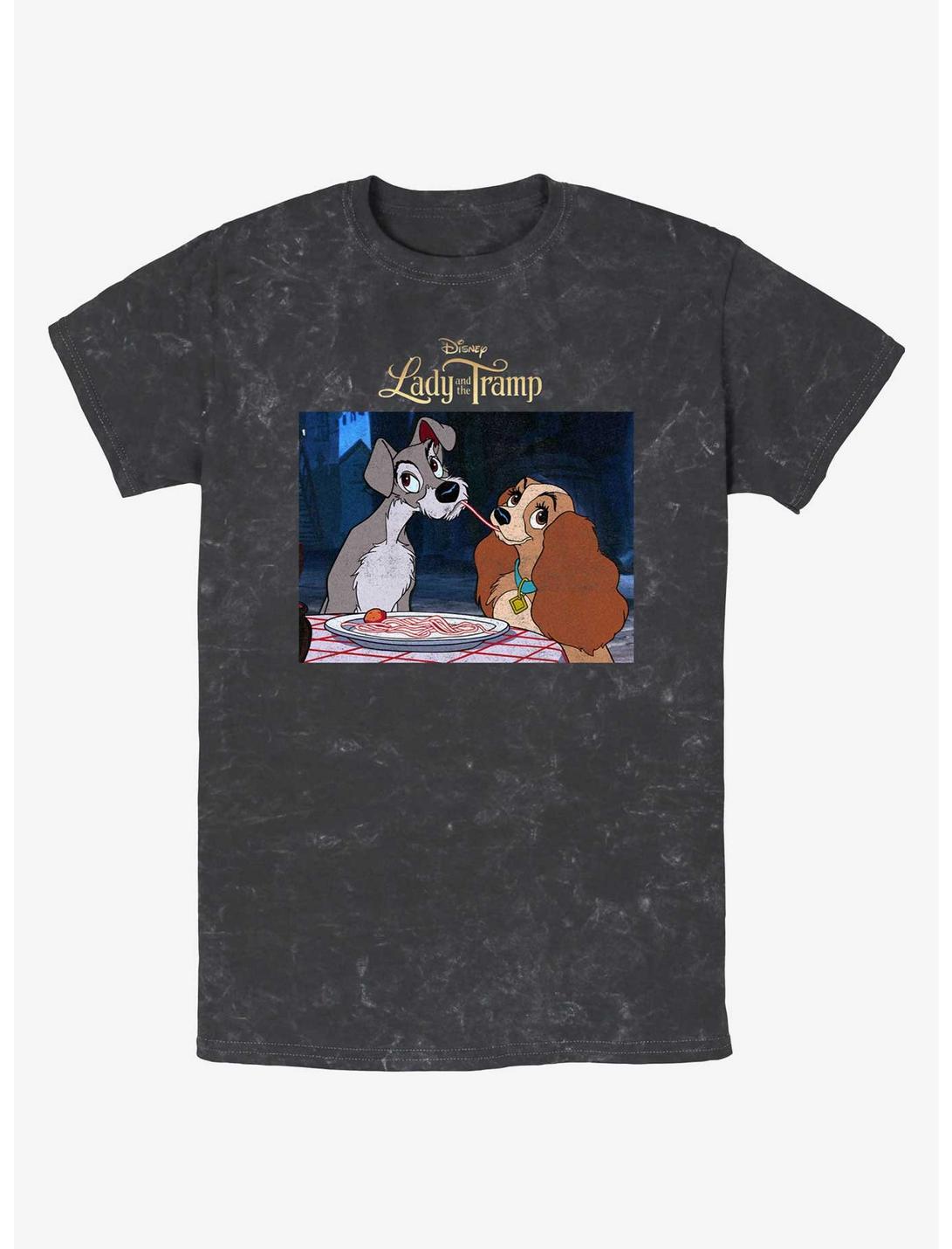Disney Lady and the Tramp Share Spaghetti Mineral Wash T-Shirt, BLACK, hi-res