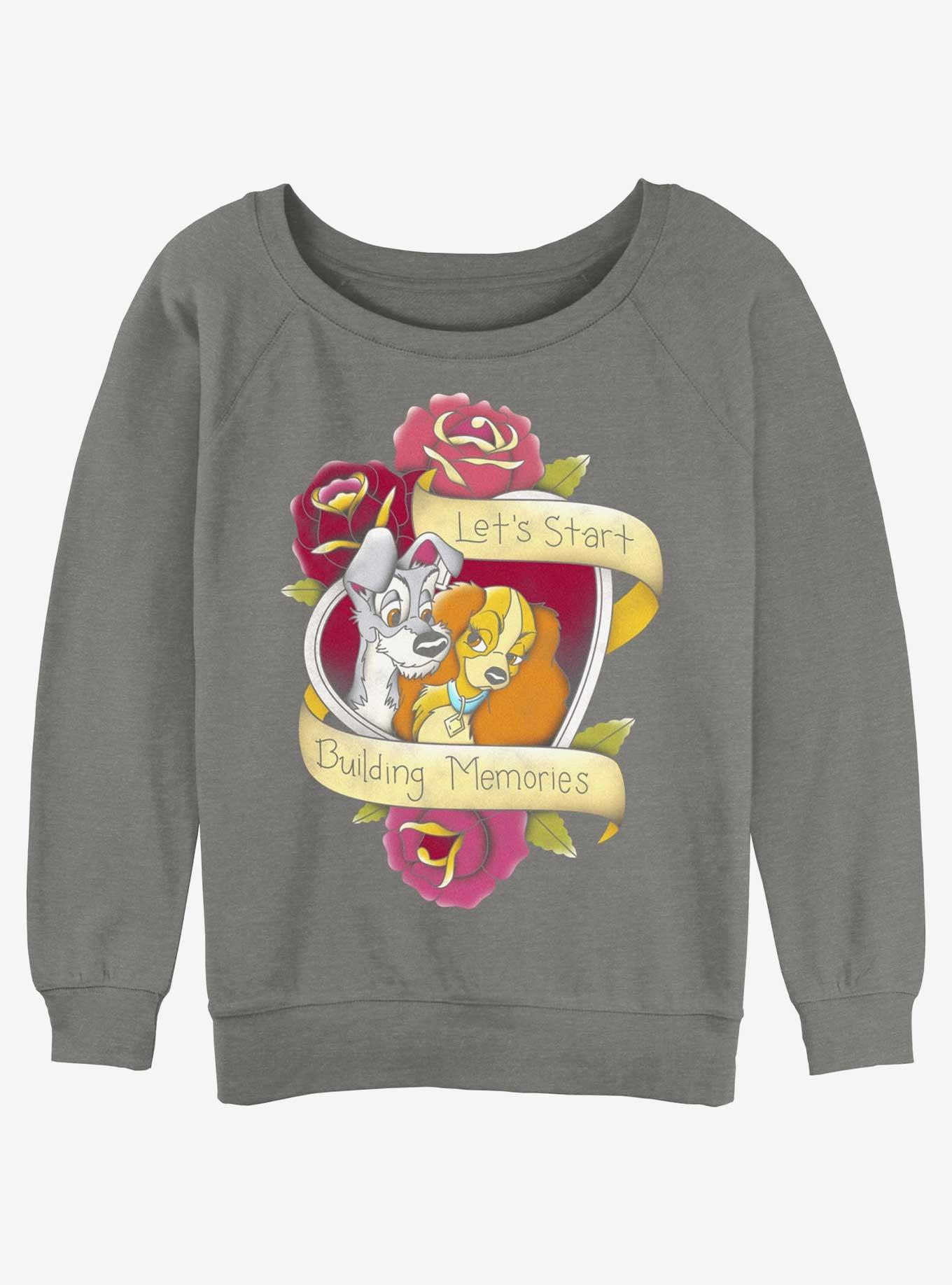 Disney Lady and the Tramp Build Memories Womens Slouchy Sweatshirt, GRAY HTR, hi-res