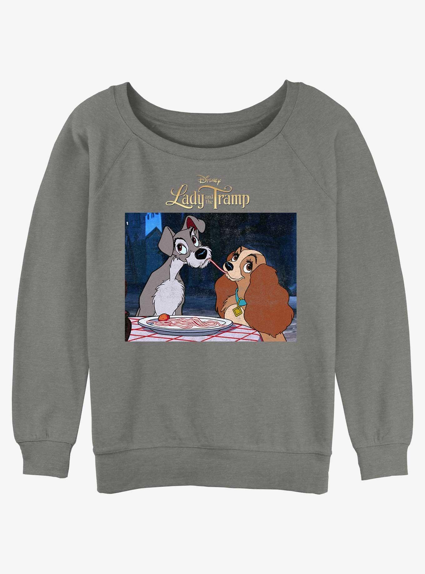 Disney Lady and the Tramp Share Spaghetti Womens Slouchy Sweatshirt, GRAY HTR, hi-res
