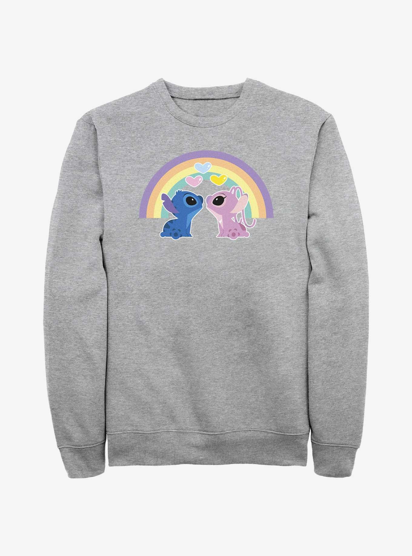 Disney Lilo & Stitch Angel & Stitch Love Under The Rainbow Sweatshirt, ATH HTR, hi-res