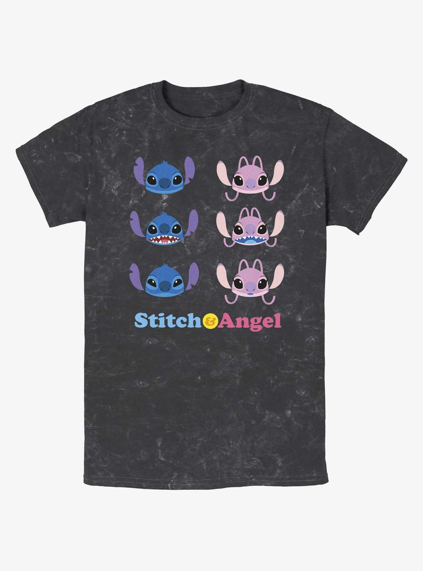 Disney Lilo & Stitch Angel & Stitch Faces Mineral Wash T-Shirt, BLACK, hi-res