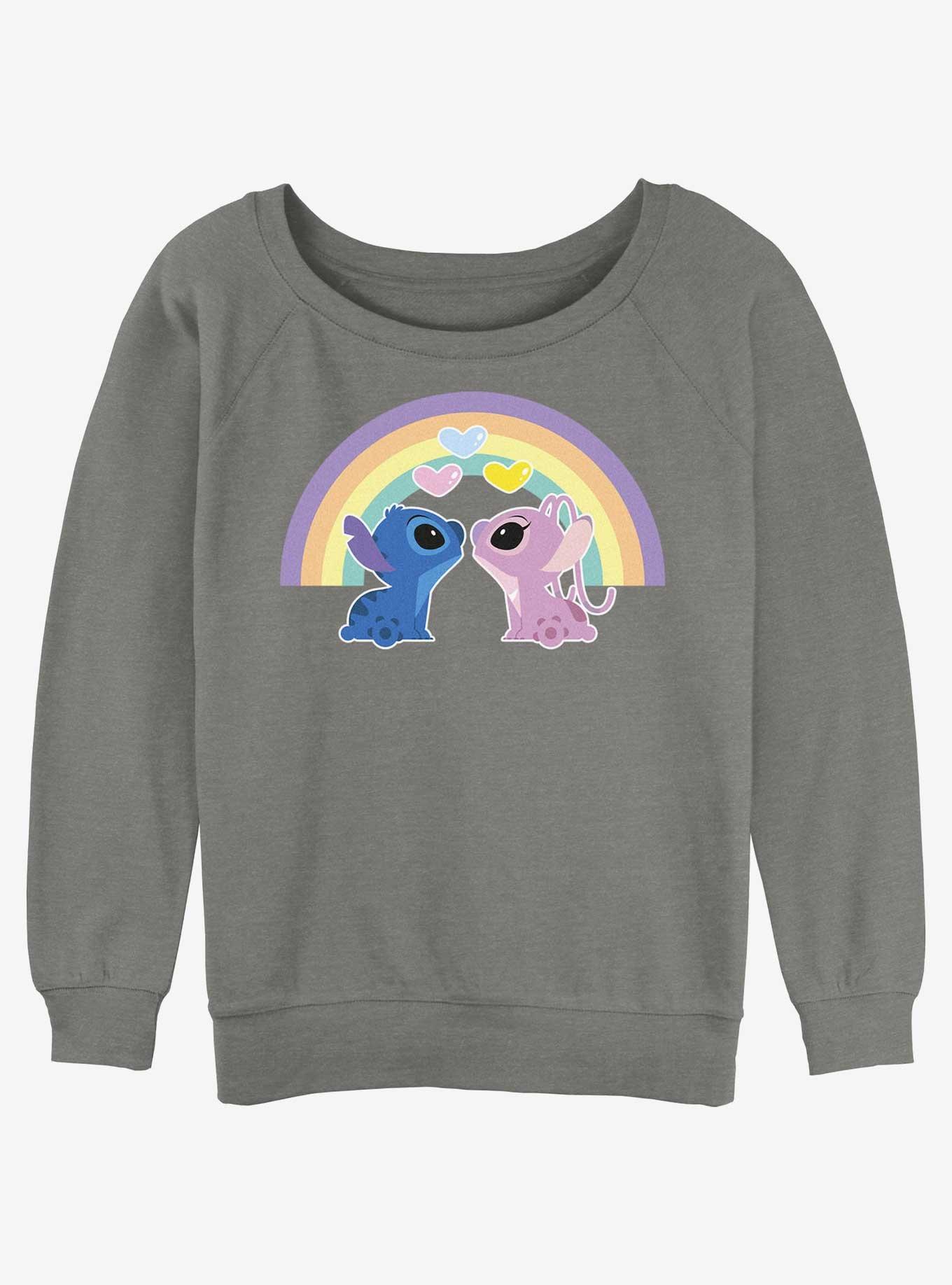 Disney Lilo & Stitch Angel & Stitch Love Under The Rainbow Womens Slouchy Sweatshirt, , hi-res