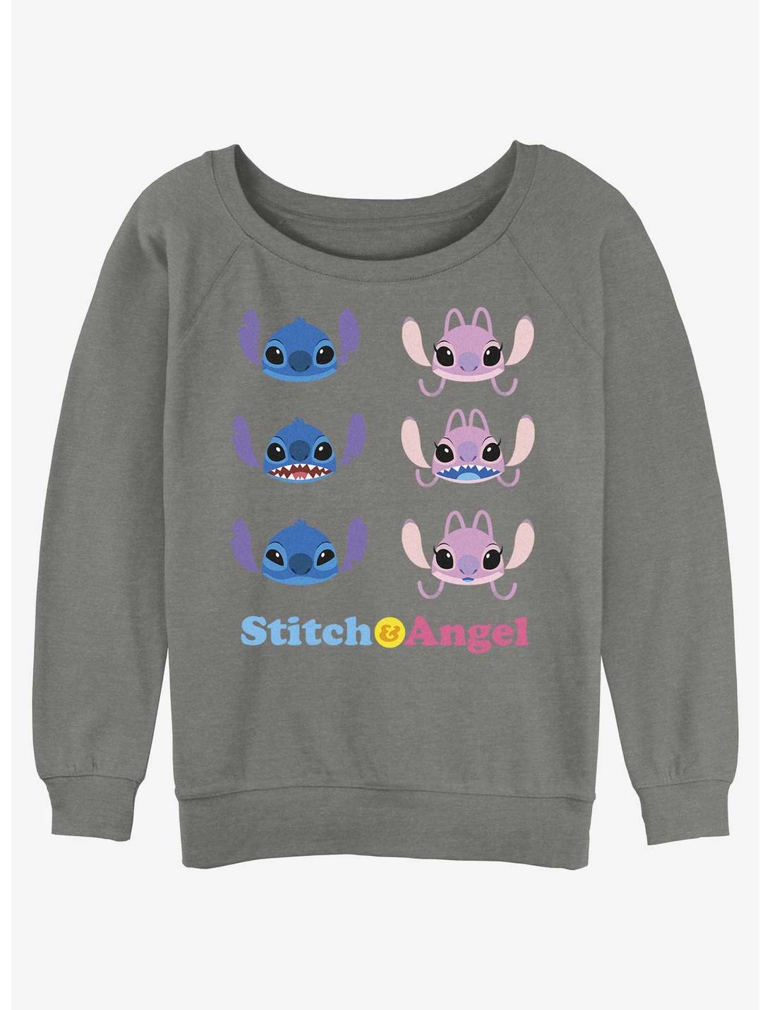 Disney Lilo & Stitch Angel & Stitch Faces Womens Slouchy Sweatshirt, GRAY HTR, hi-res