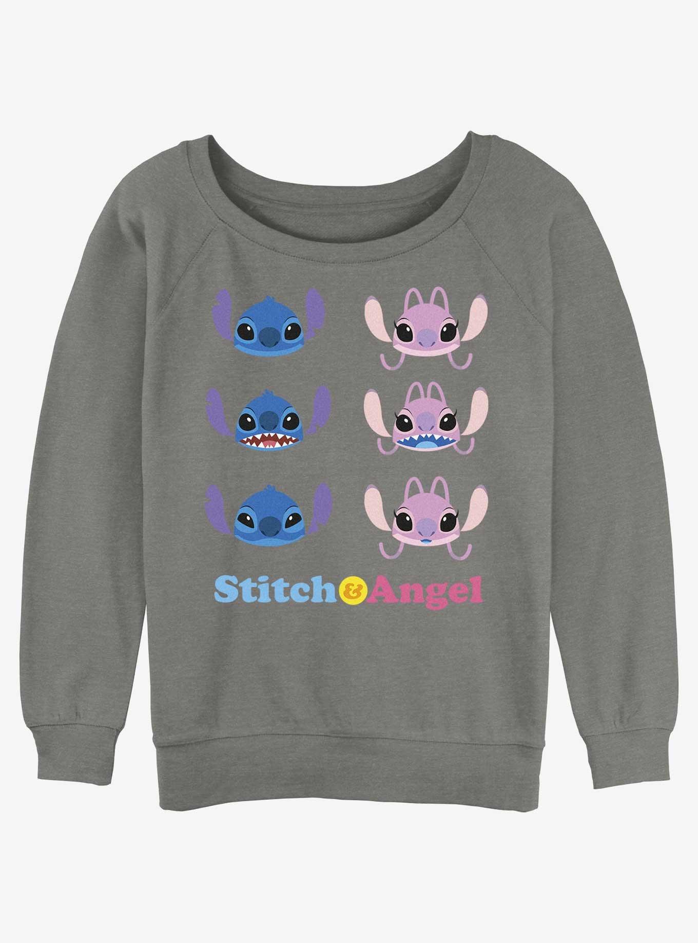 Disney Lilo & Stitch Angel & Stitch Faces Womens Slouchy Sweatshirt, GRAY HTR, hi-res