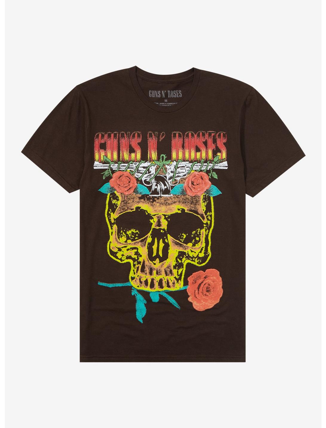 Guns N' Roses Skull Boyfriend Fit Girls T-Shirt, BROWN, hi-res