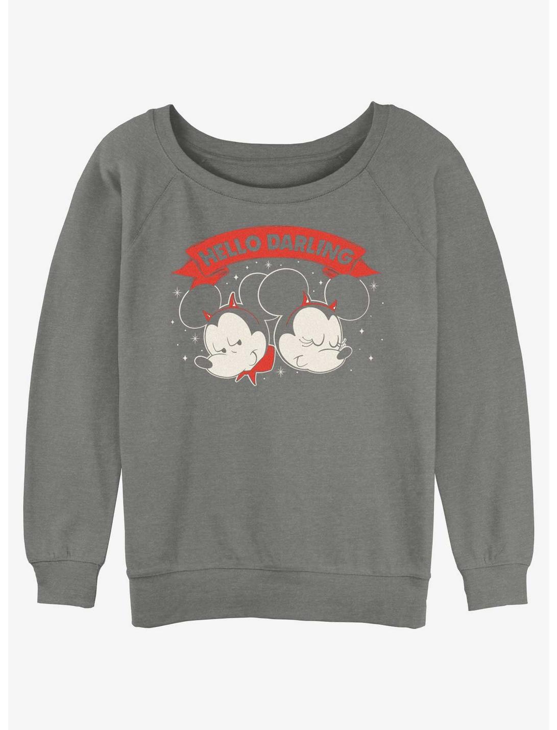 Disney Mickey Mouse Hello Darling Womens Slouchy Sweatshirt, GRAY HTR, hi-res