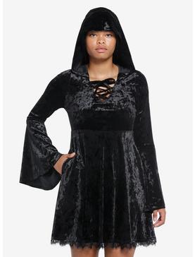 Cosmic Aura Black Velvet Hooded Dress, , hi-res