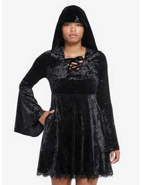 Cosmic Aura Black Velvet Hooded Dress, , hi-res