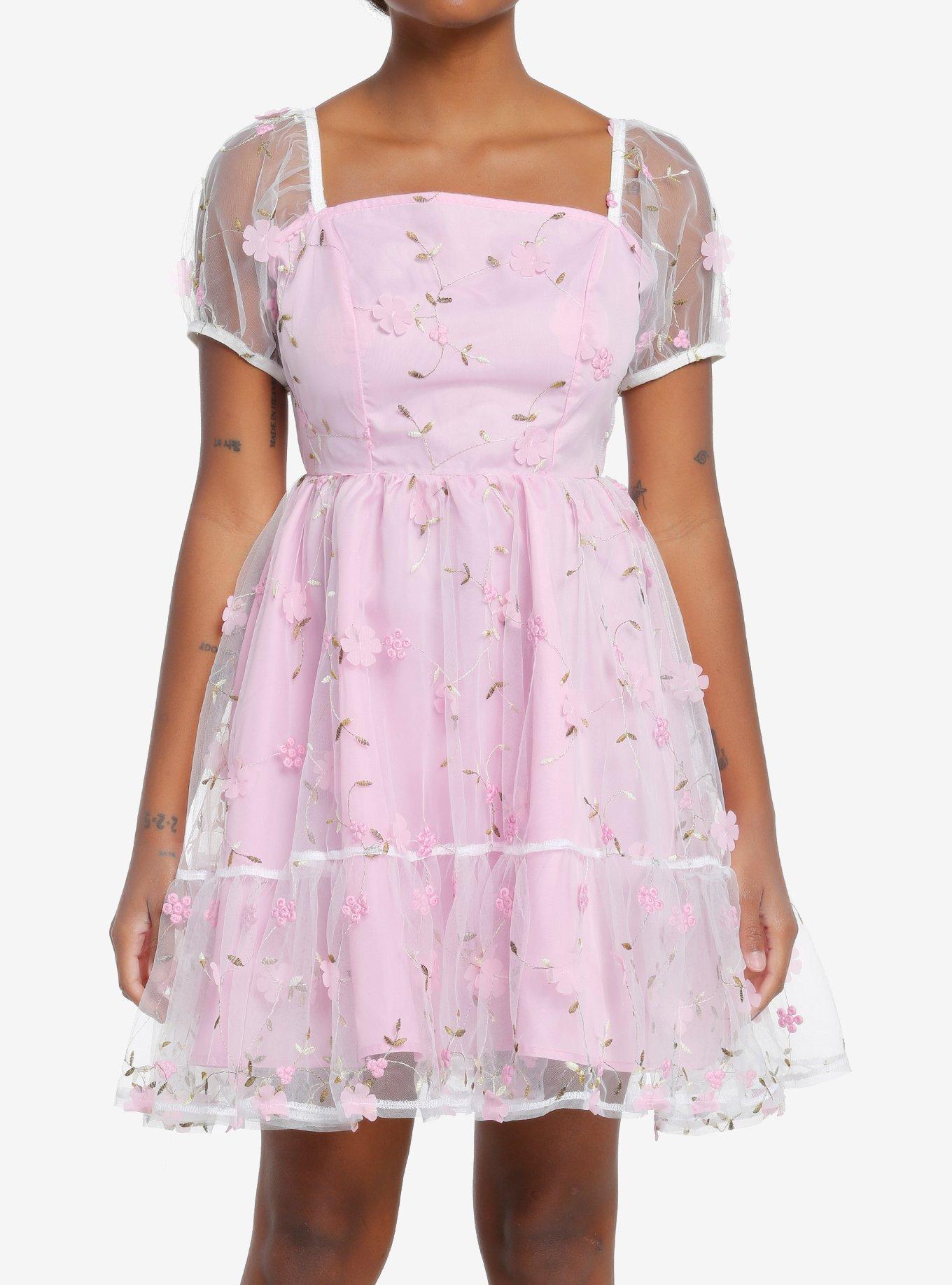 Sweet Society Pink Floral Organza Dress, PINK, hi-res