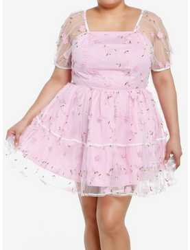 Sweet Society Pink Floral Organza Dress Plus Size, , hi-res