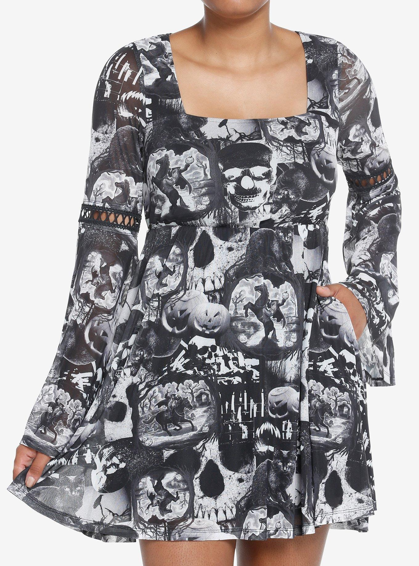 Social Collision Sleepy Hollow Collage Bell Sleeve Dress, MULTI, hi-res