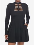 Cosmic Aura Black Cutout Mock Neck Long-Sleeve Dress, BLACK, hi-res