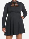 Cosmic Aura Black Cutout Mock Neck Long-Sleeve Dress Plus Size, BLACK, hi-res
