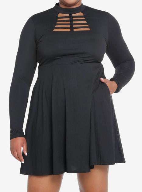 Cosmic Aura Black Cutout Mock Neck Long-Sleeve Dress Plus Size | Hot Topic