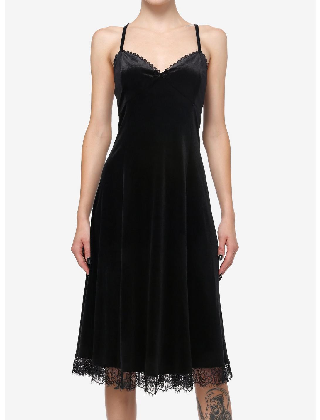 Cosmic Aura Black Velvet Lace Midi Dress, BLACK, hi-res