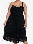 Cosmic Aura Black Rose Flocked Midi Dress Plus Size, BLACK, hi-res
