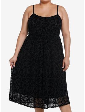 Cosmic Aura Black Rose Flocked Midi Dress Plus Size, , hi-res