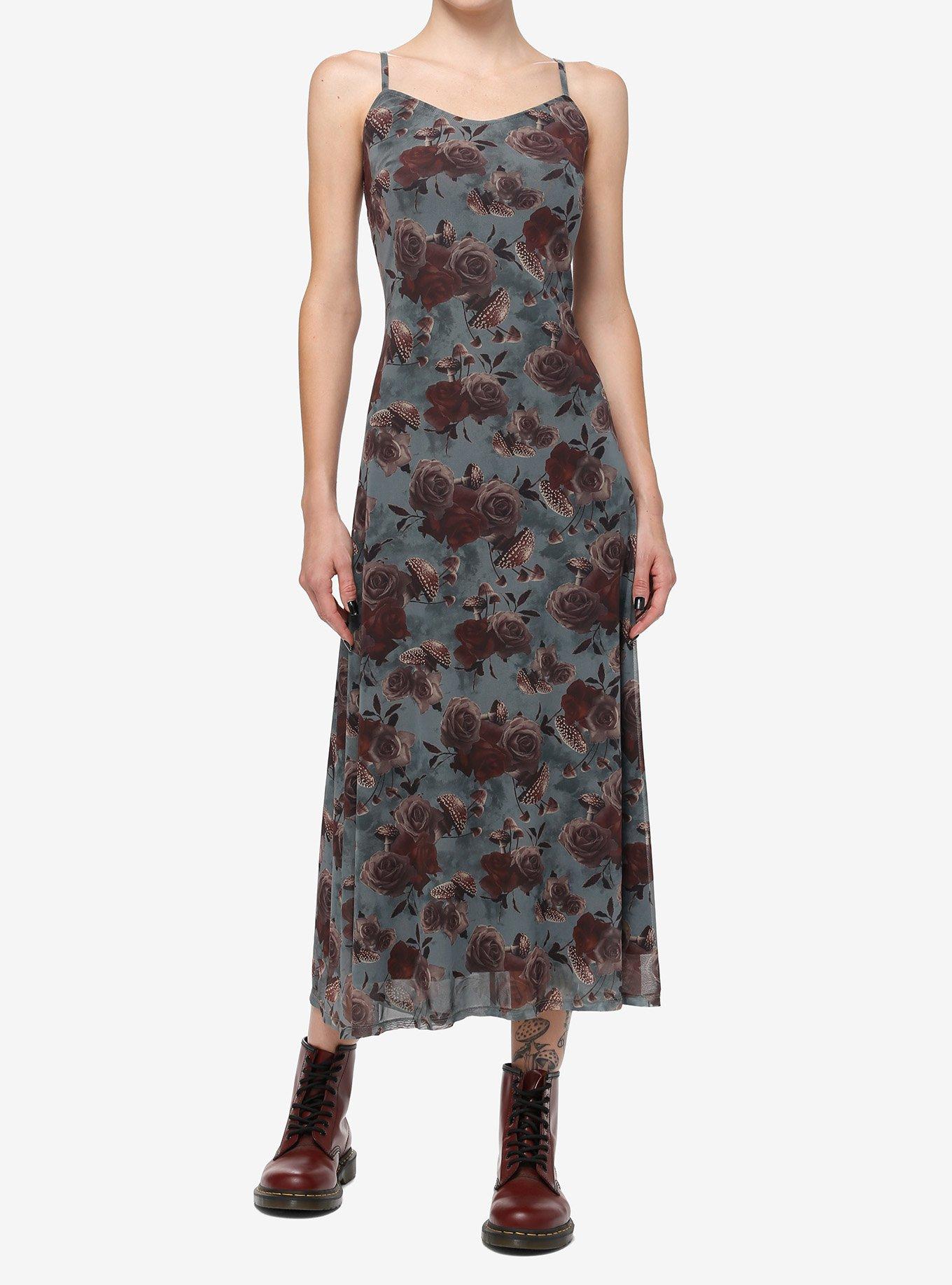 Thorn & Fable Mushroom Floral Midi Dress, MULTI, hi-res