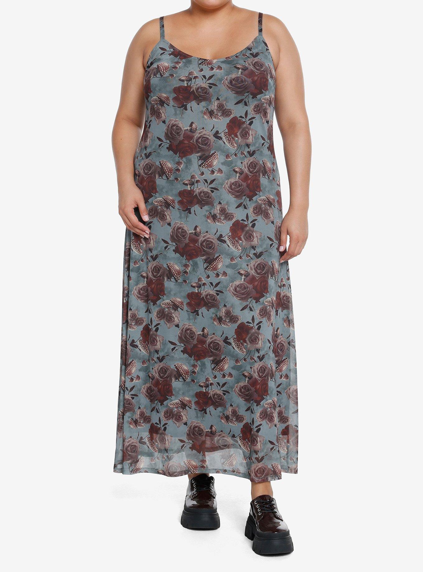 Thorn & Fable Mushroom Floral Midi Dress Plus Size