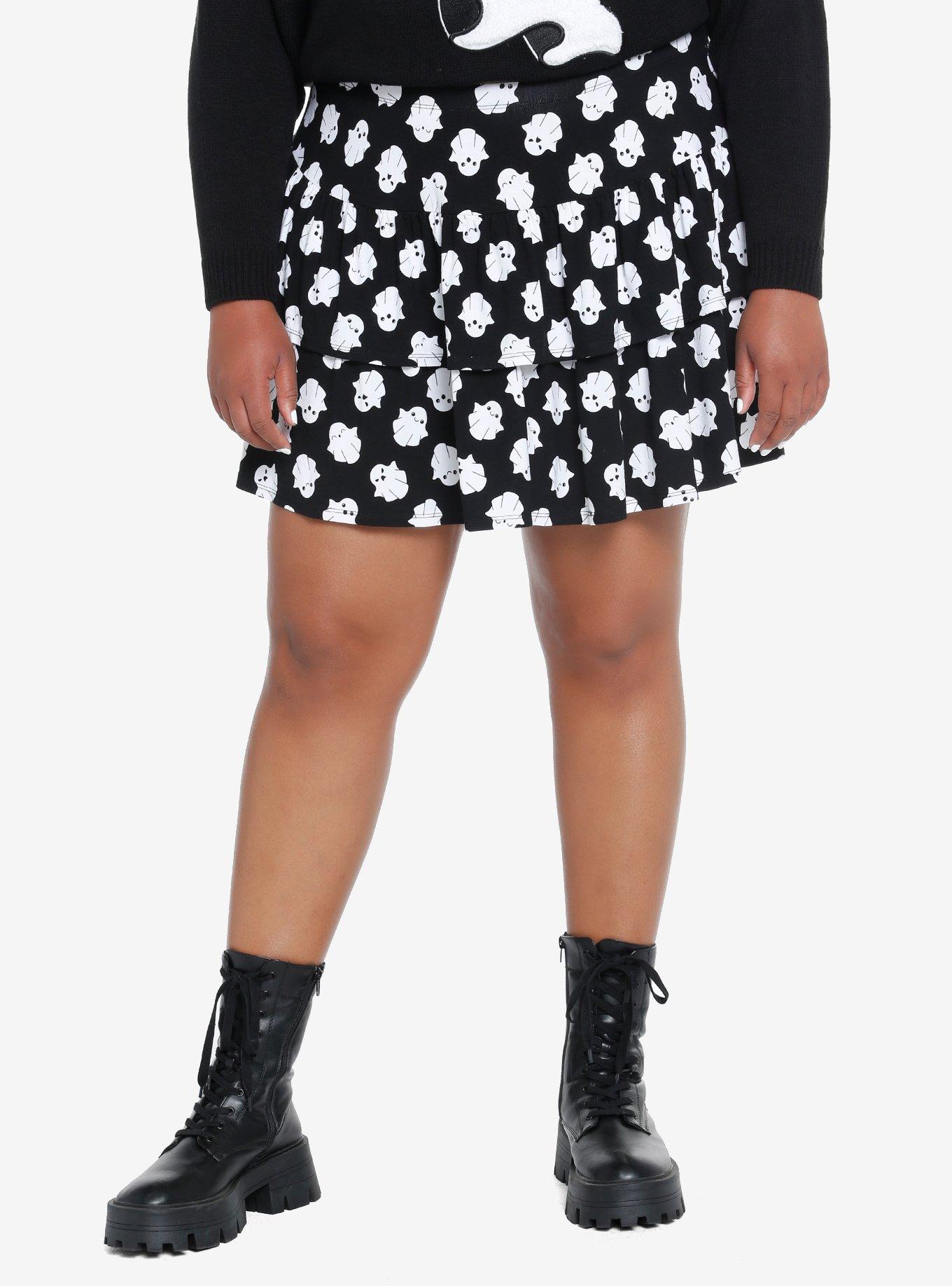 Sweet Society Kawaii Ghost Tiered Skirt Plus Size, BLACK, hi-res