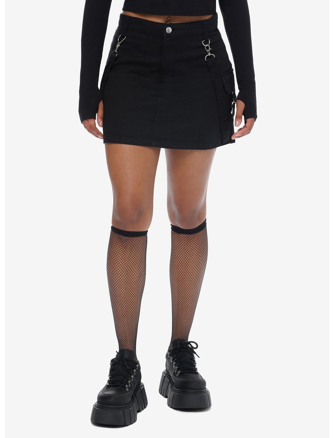 Social Collision Black Cargo Suspender Mini Skirt, BLACK, hi-res
